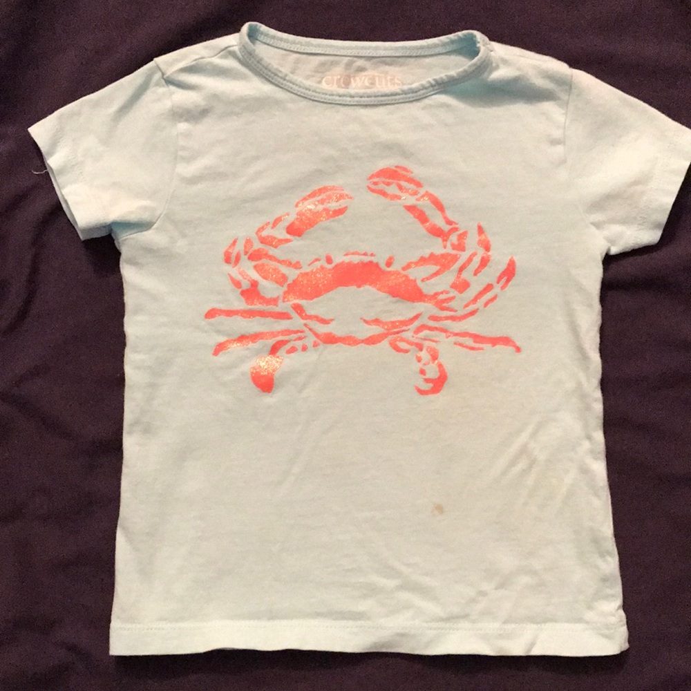 J crew t shirt. Size 3. Light blue with sparkly pink crab.